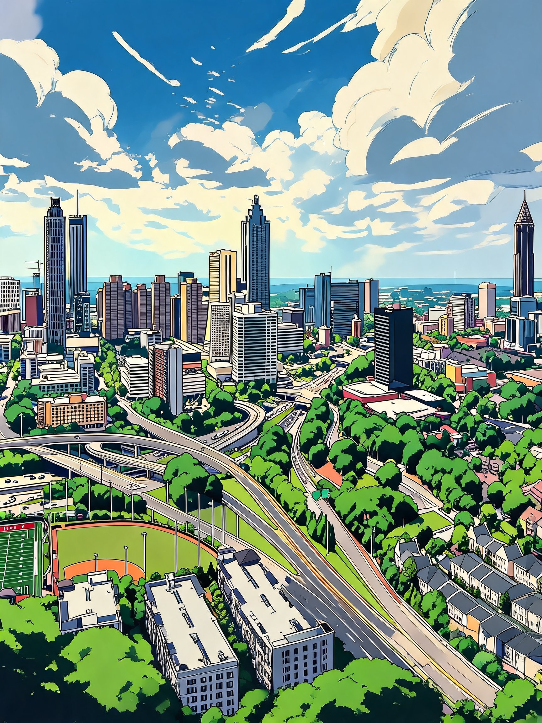 Atlanta anime-style skyline illustration