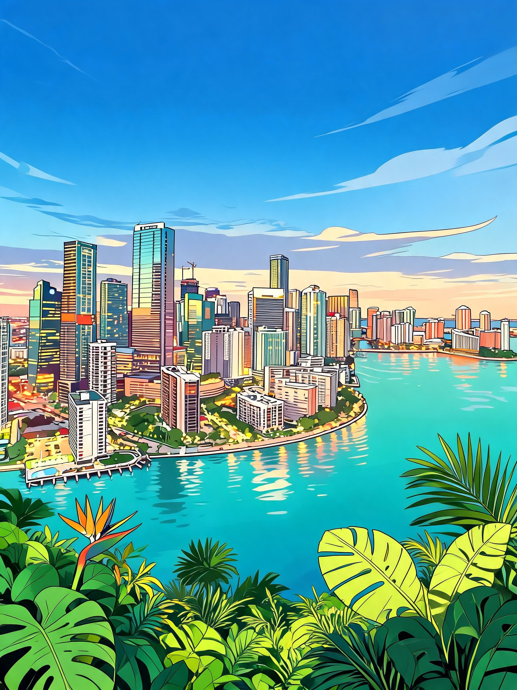 South Florida anime-style cityscape illustration